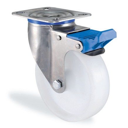 S3302 MMB Tablalı paslanmaz frenli döner castor, polipropilen